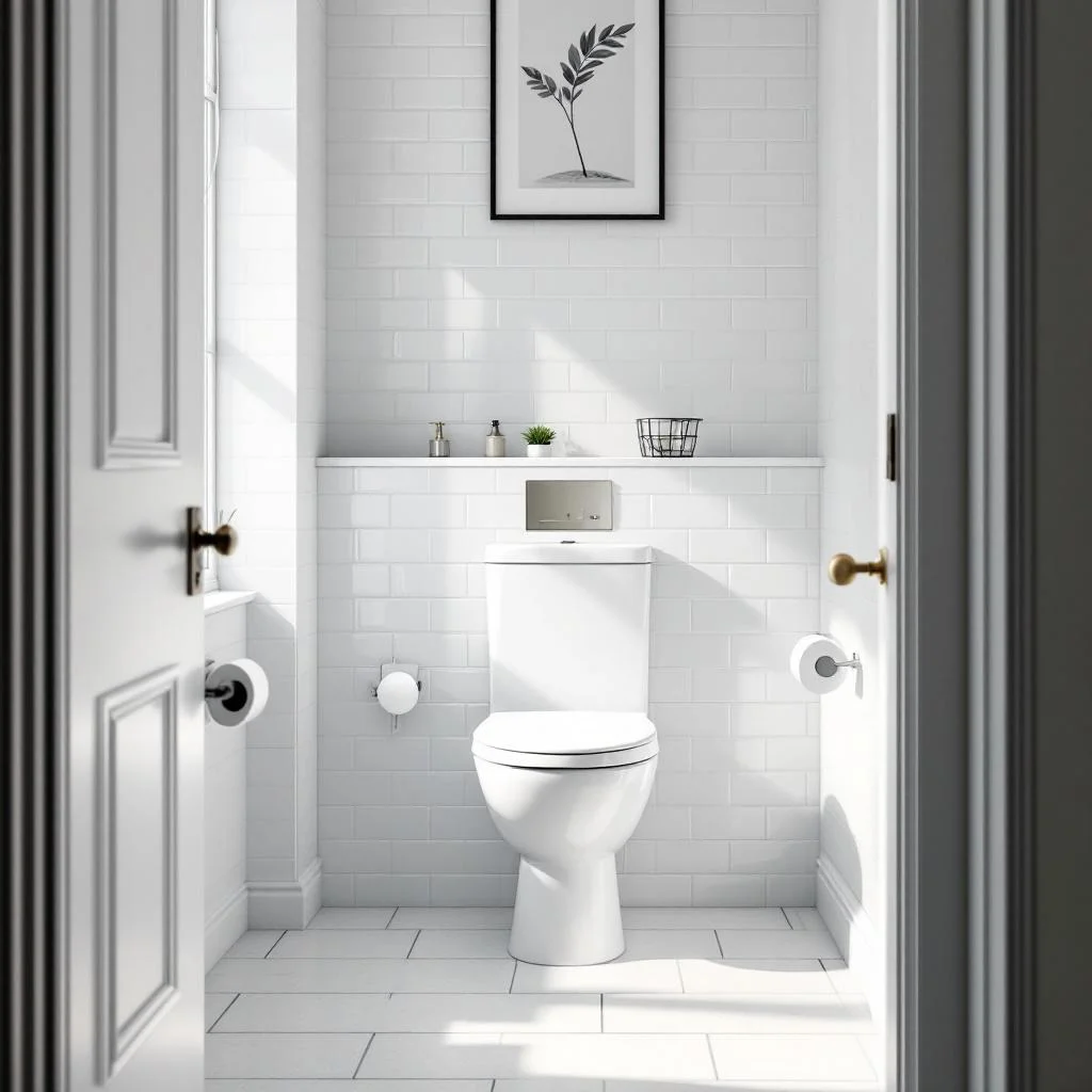 Clean modern London bathroom with white toilet suite and natural window light, ready for a professional drain call-out